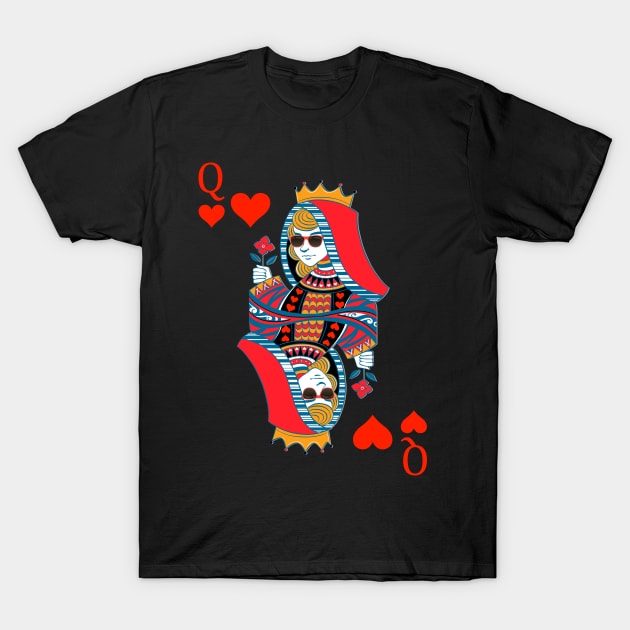 Queen of Hearts Poker Card T-Shirt by Happy Art Designs